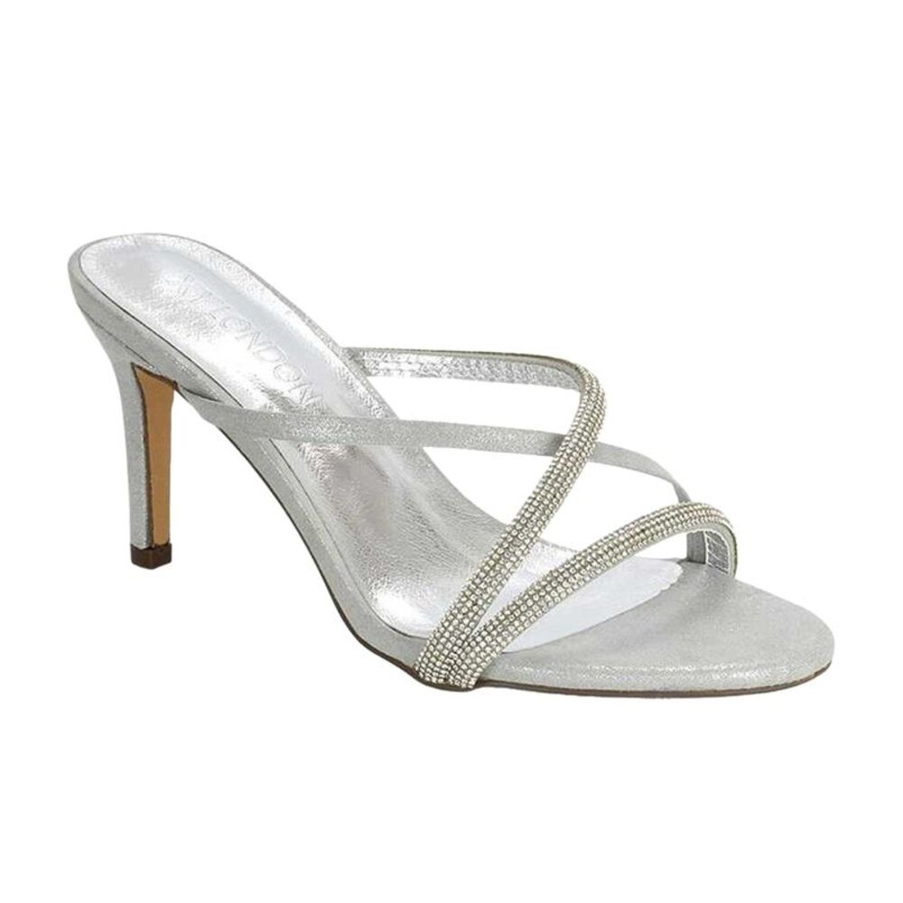 XY London Womens/Ladies Teddie Diamante Crossover Strap Mule Sandals / Silver